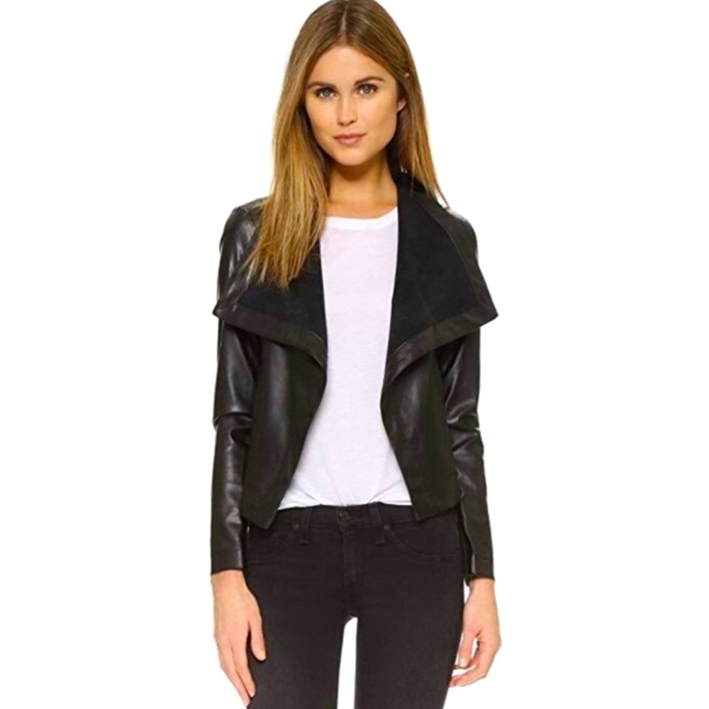 NWOT BB Dakota black open front vegan leather jacket Large